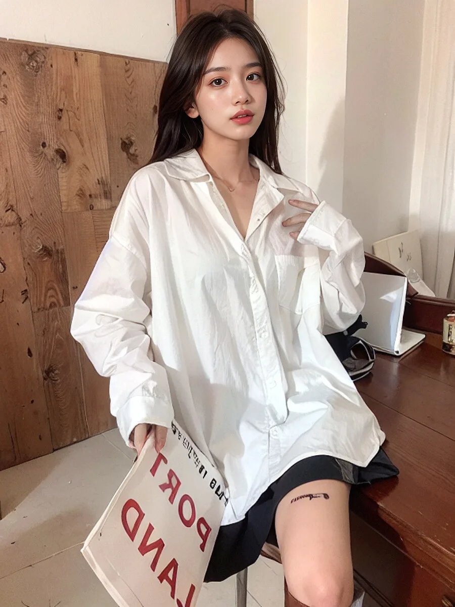 Summer New Versatile Lazy White Shirt Women's Spring Surrounding Tie New High Grade Draping Casual Shirt Top