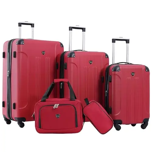 

Комплект из 5 предметов: чемоданы Travelers Club Chicago Hardside Expandable Spinner, красные, с жестким корпусом, расширяемые, на колесиках