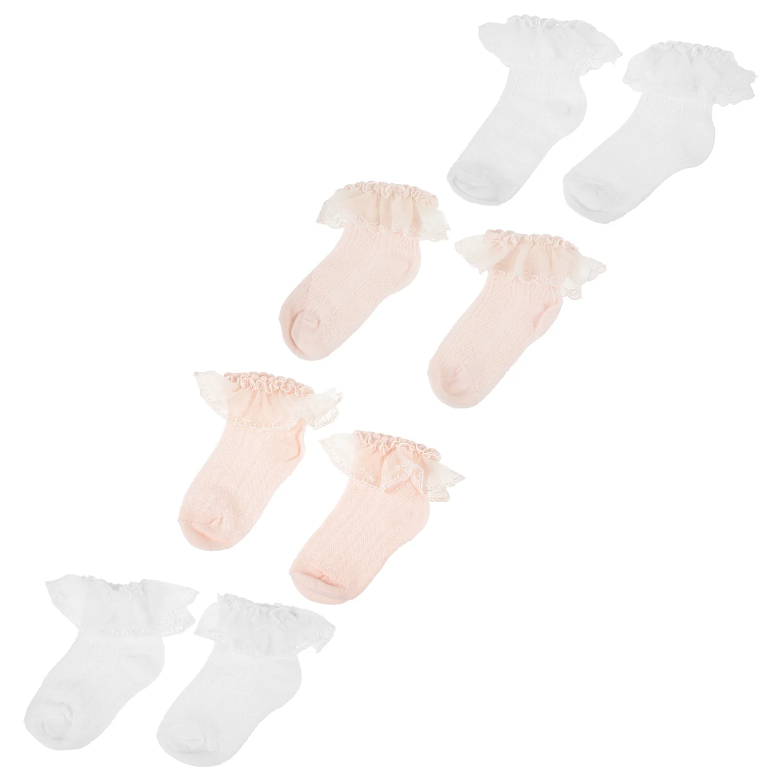 

4 Pairs Children Lace Socks Baby Girl Short Socks Toddler Infant White Pink Floral Wings Design 3 5 Years Old Combed Cotton Soft