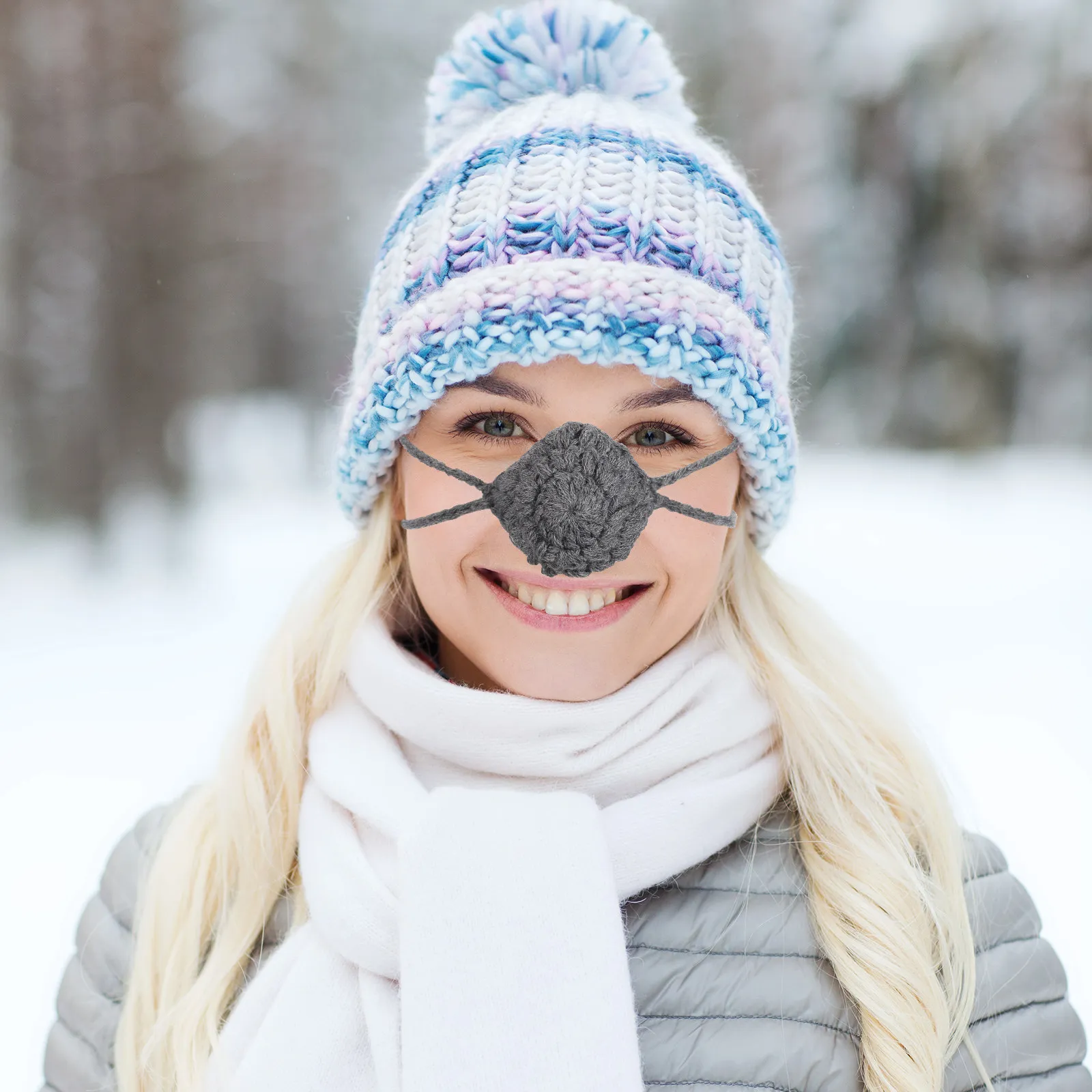 Nose Warmer Hand Made Wool Weaving Nasal Mask Grey Breathable Protective Cover Cold Weather Outdoor Sport Unisex Nose Antifreeze