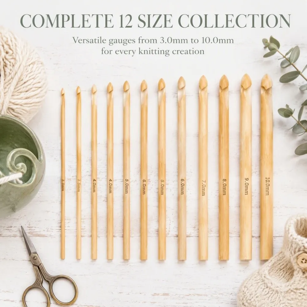 12pcs 3 to 10mm Bamboo Crochet Hooks Carbonized Bamboo Single Point Wooden Knitting Needles Weaving Tools