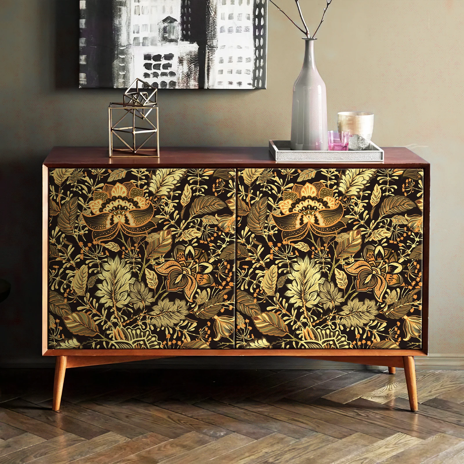 Retro Durable Wallpaper Self-Adhesive Color Retro True Waterproof PVC Wallpapers Sticker Thick Cabinet Home Decoration 45x100CM