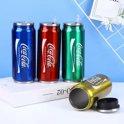 500ML Stainless Stee Thermos Cup Car Vacuum Flasks Portable Soda Can Insulated Water Bottle Travel Drink Cup Mug with Straw