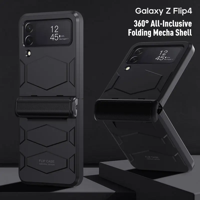 For Samsung Galaxy Z Flip 4 Metal Hinge All-Inclusive Shockproof Protection Case with Bracket Rugged Armor Cover for Z Flip 4