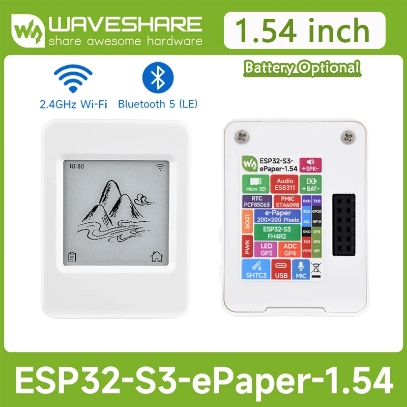 

Waveshare ESP32-S3 1.54inch E-Paper AIoT Deve Board, 200×200, Black/White,Support Wi-Fi BLE Xiaozhi Deepseek Dual-mode Communica