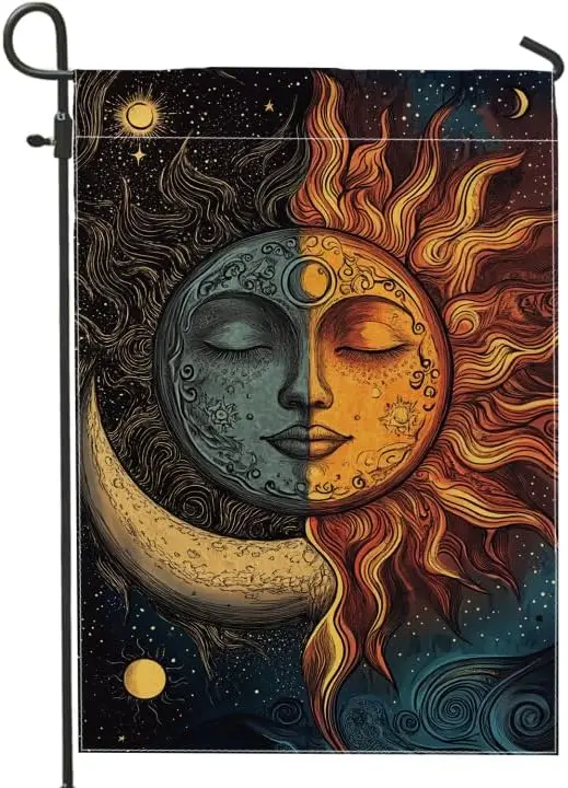 Sun Moon Garden Flag, Celestial Design Outdoor Decor, Double Sided Flag for Spring Summer, Artistic House Flag, Yard Banner  UUN