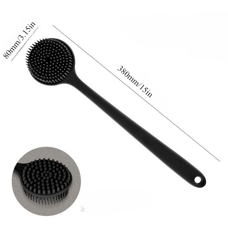 Silicone Back Scrubber Brush for Shower  Long Handle Body Deep Cleansing and Exfoliating Massage Double-Sided Soft Bristles