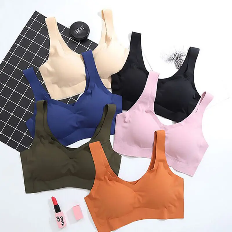 Women Seamless Ice Silk Bra Removable Chest Pad Lifting Bralette Underwear No Steel Ring Breathable Push Up Yoga Vest Bras