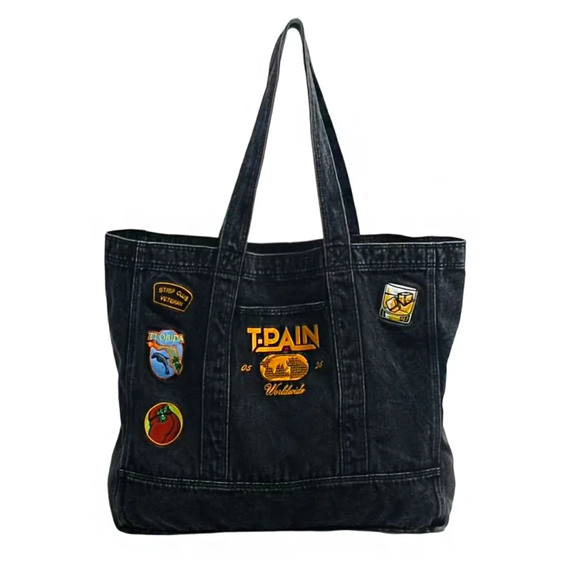 

Customizable denim canvas bag, women's large capacity single shoulder tote bag, Korean fashion chic artistic cloth bag