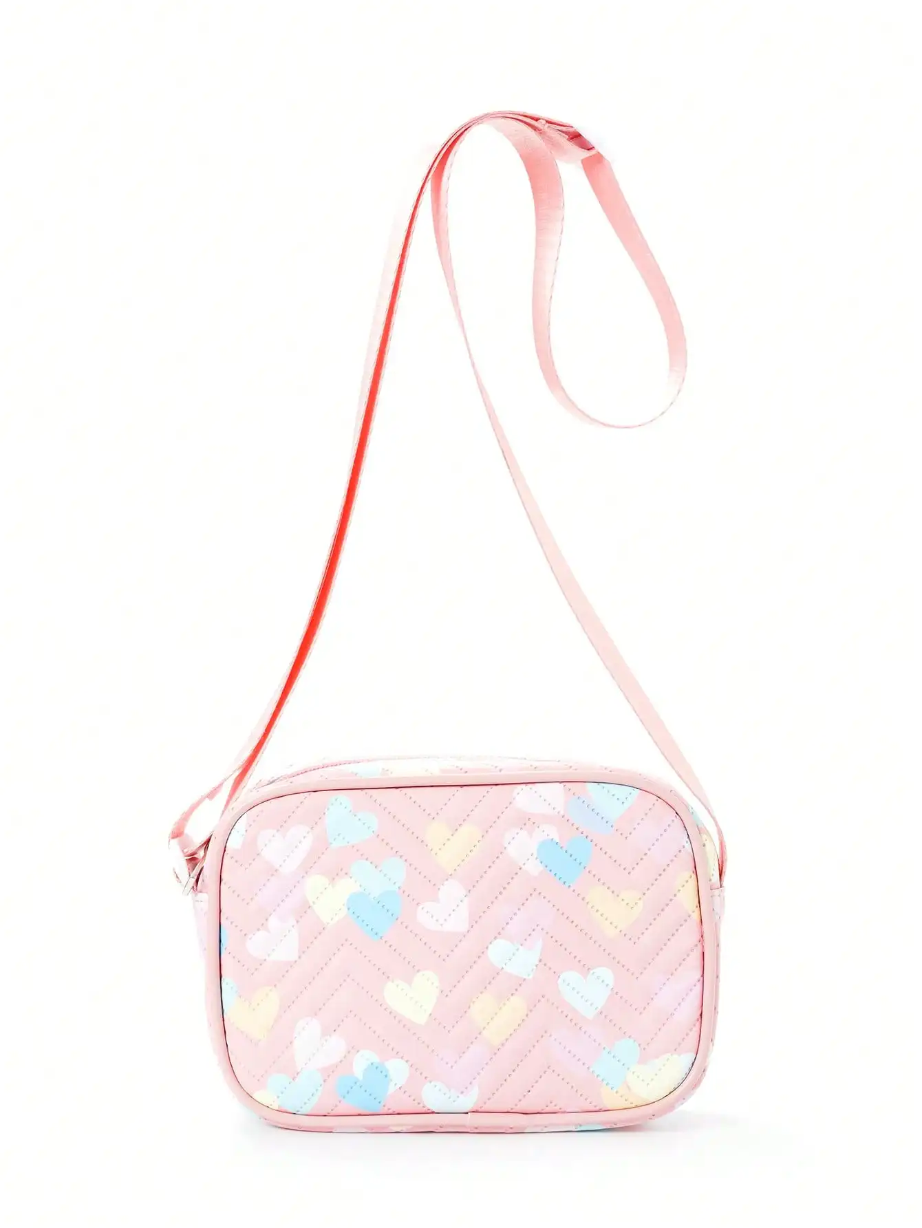 Mini Heart Pattern Square Bag Stitch Detail Zipper Fashion