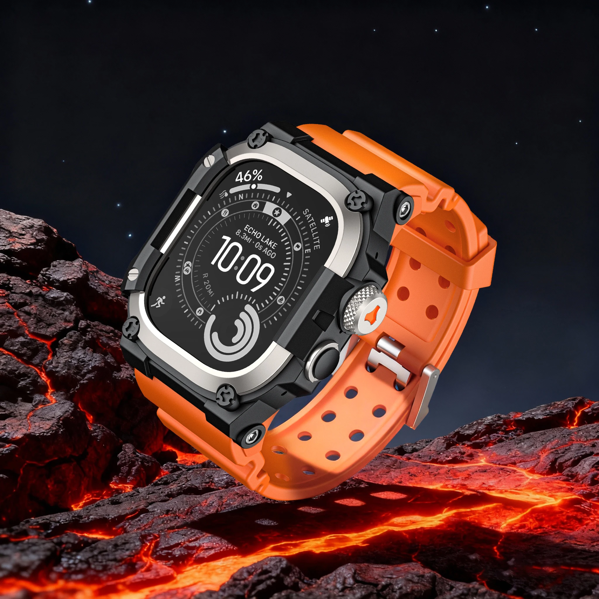 For Apple Watch Ultra 1/2/3 49mm, Rugged One-piece Strap with Protective Case, TPU+Zinc Alloy+Stainless Steel Shockproof Sport