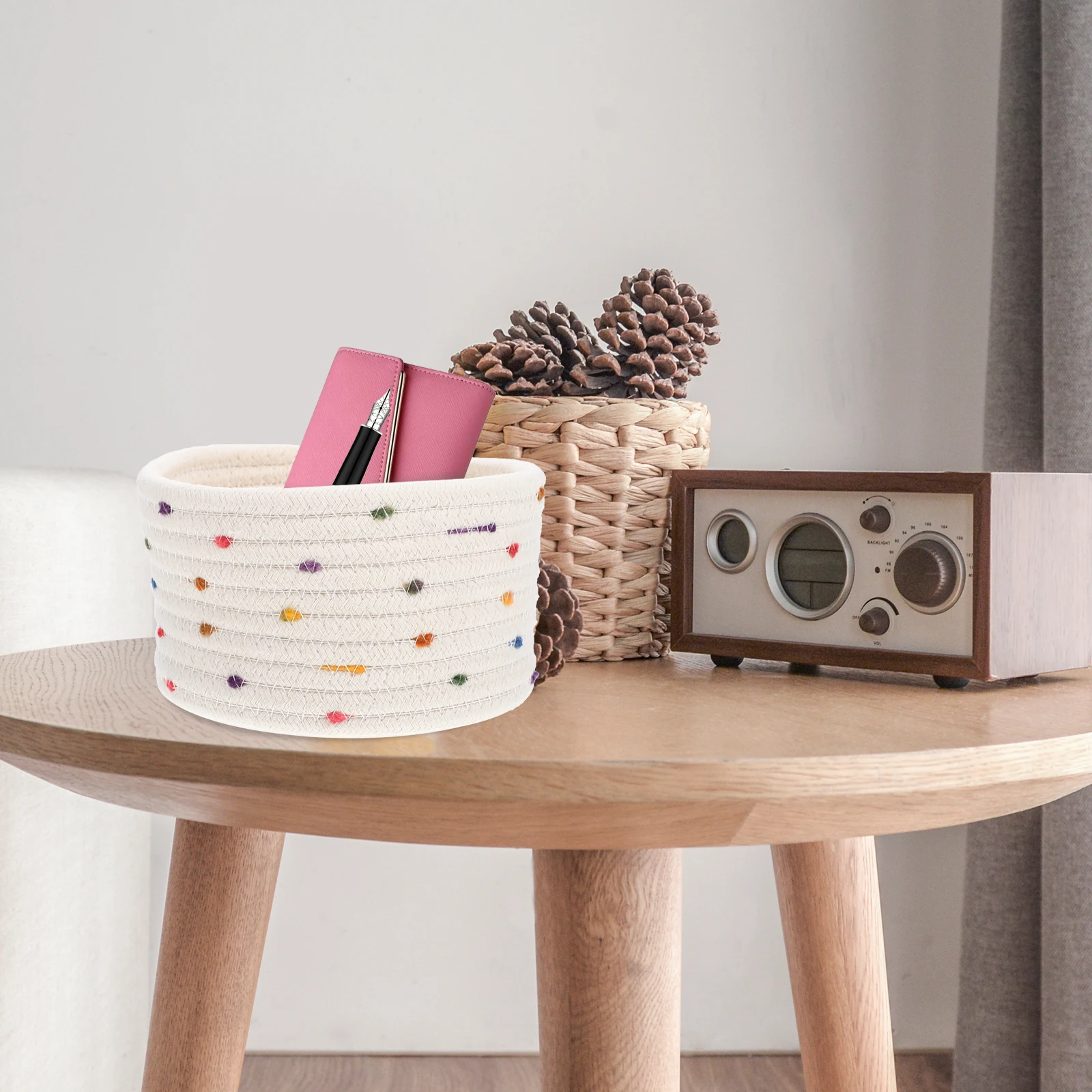 

Cotton Rope Storage Basket Woven Safe Practical Desk Home Multi function Household Basket Storage Decorative