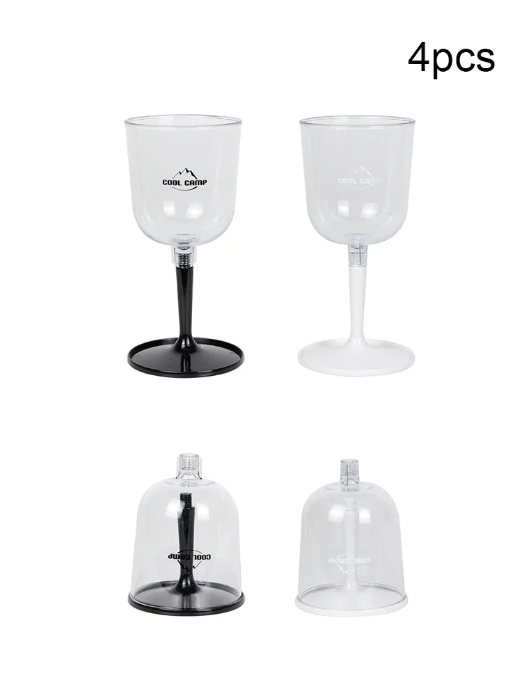 COOLCAMP 4PCS Detachable Wine Glass Reusable Resin Plastic Cup for Camping Outdoor Lightweight Champagne Cups Portable Tableware