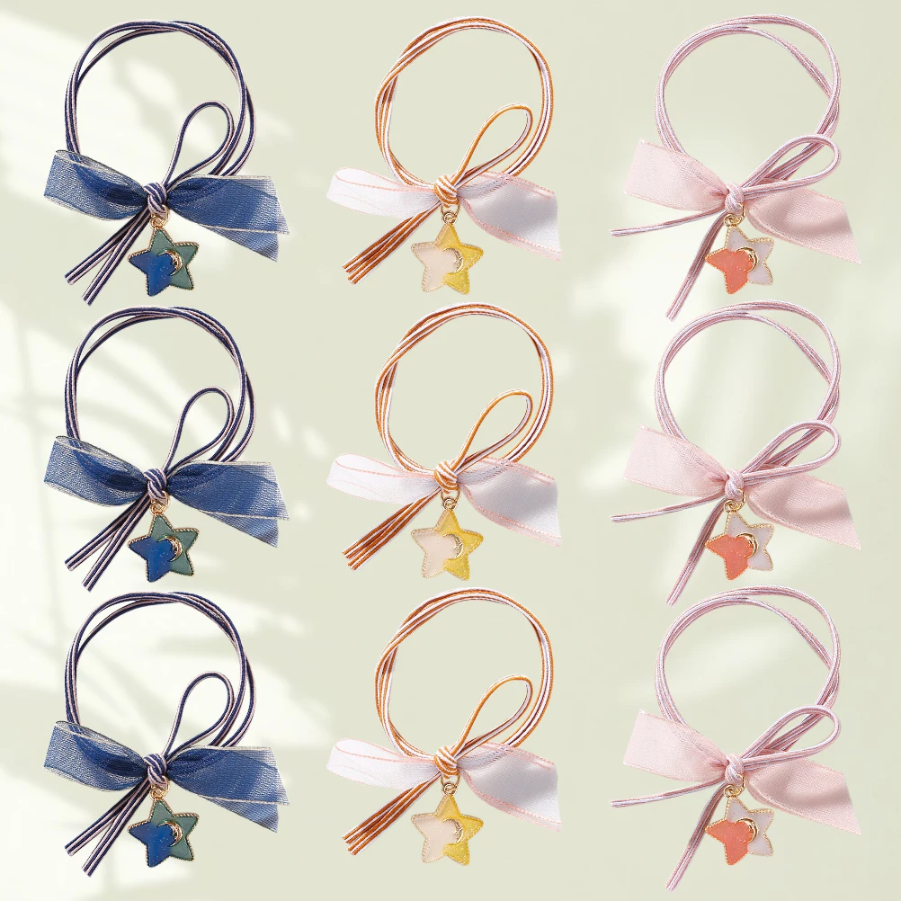 

10 PCS Sky Rope Hair Ribbons Fashion Tie Ponytail Holder Beading Ring Cute