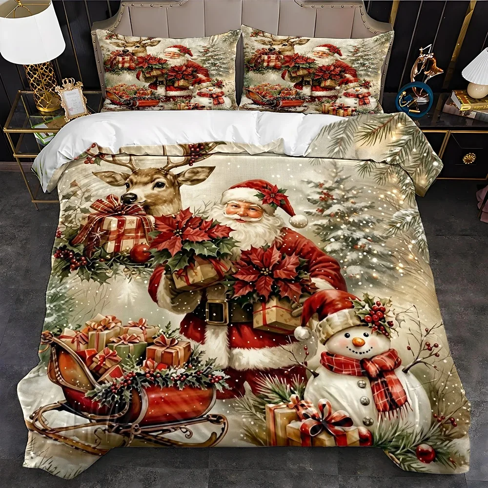 Christmas-Themed Three-Piece Bedding Set Duvet Cover Set Multi Size Quilt Cover Queen Size Bedroom Bedding Decoration Machine Washable Adult Boy Girl Bedroom