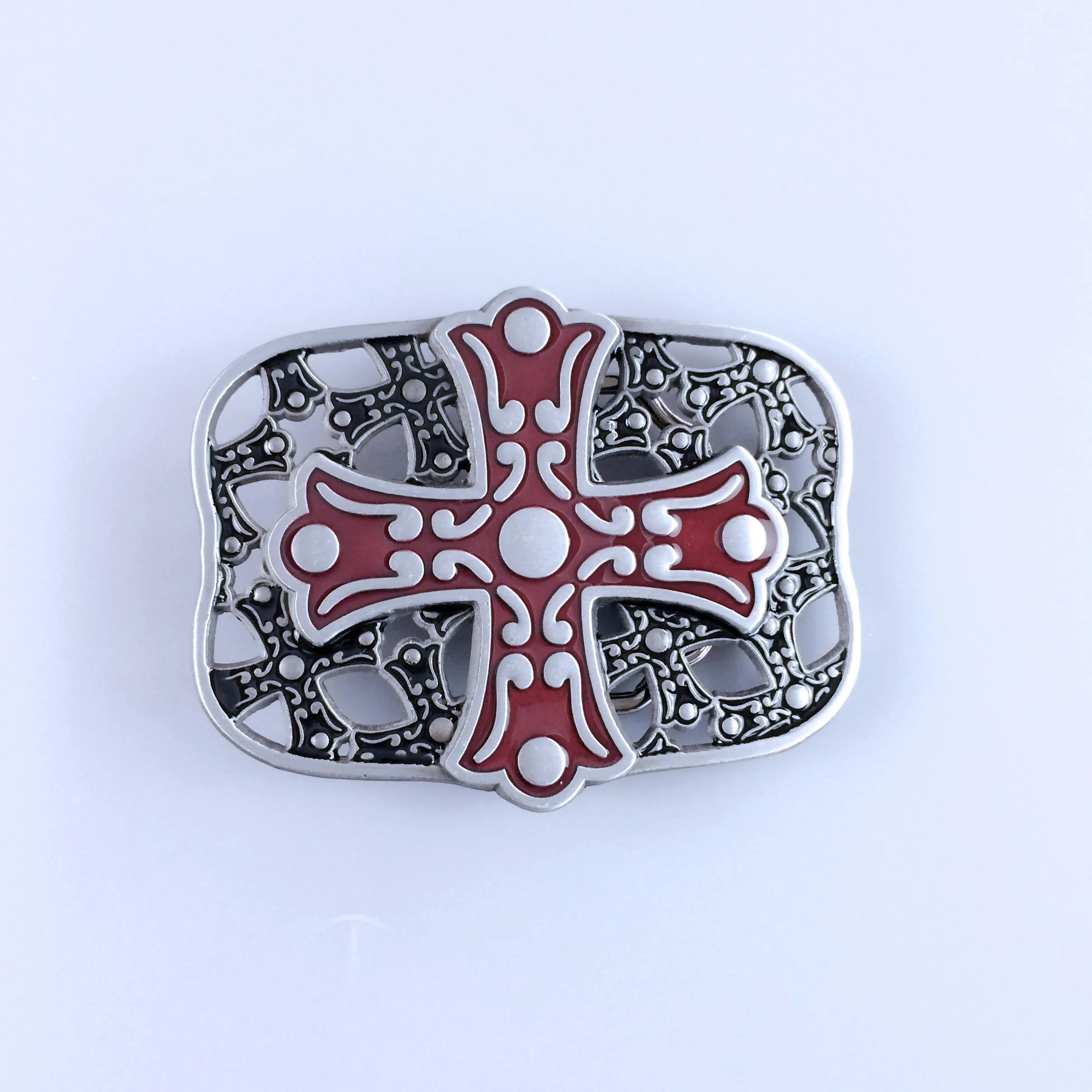 Red Enamel Vintage Cross Totem Belt Buckle BUCKLE-WT061RD