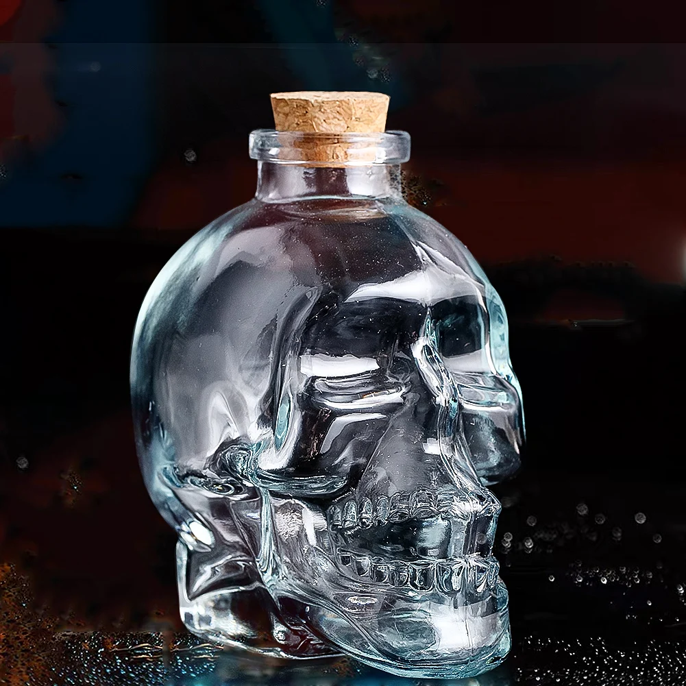 D2 Skull Decanter Glass Whiskey Wine Drinking Bottle Cup Perfume Magic Antidote Bottle Cork Stopper Witch Prop Halloween Decor
