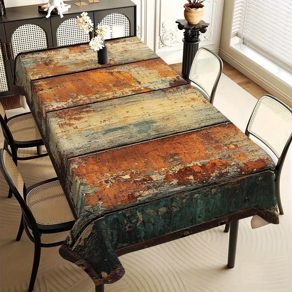 1pc Multi-sized Rectangular, Square, Circular Tablecloth, Beautiful Wood Grain Pattern Tablecloth, Square for Festivalszyc