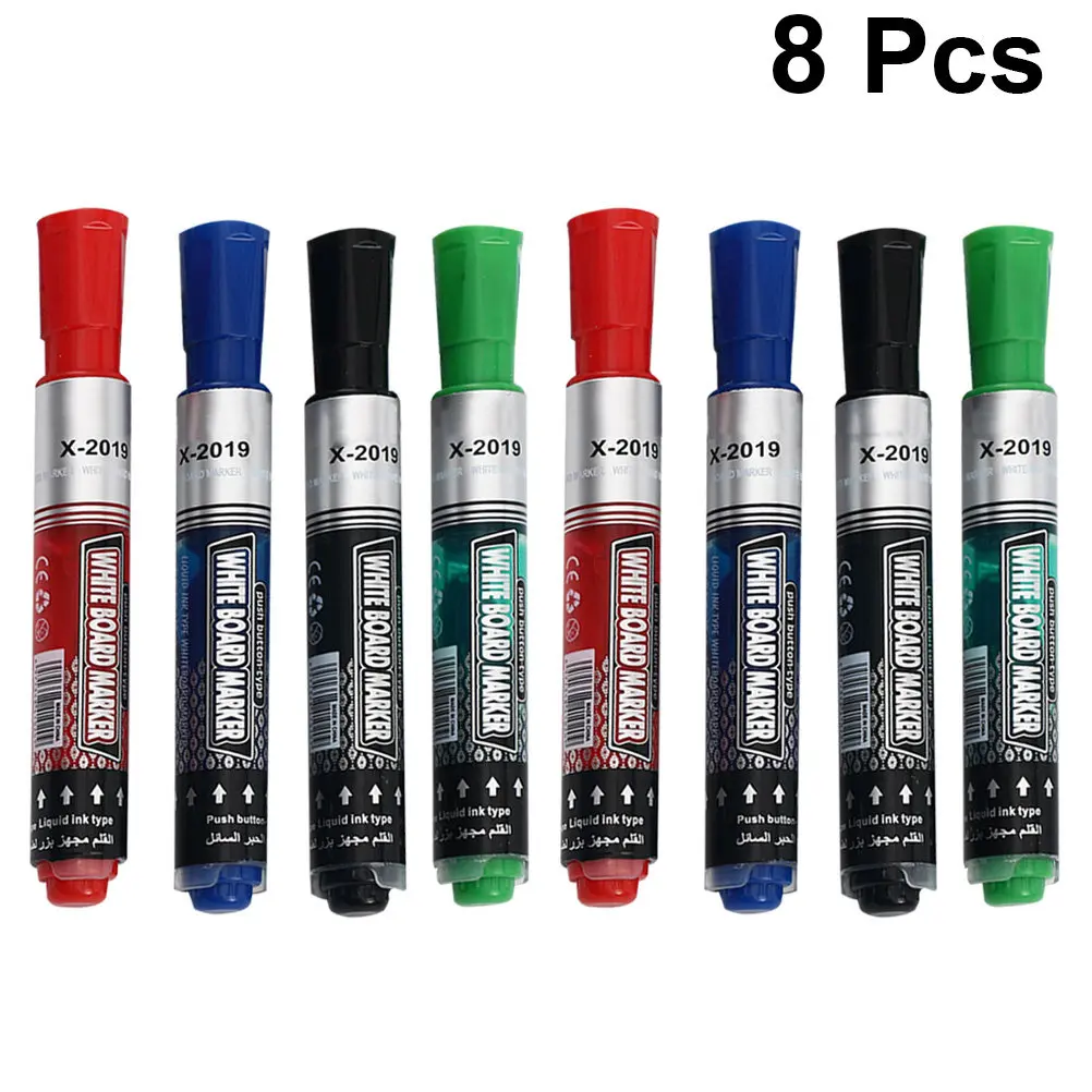 8Pcs Press Water Whiteboard Markers Smooth Erasable Dry Erase Pens Black Red Blue Green for Drawing Writing Art Projects