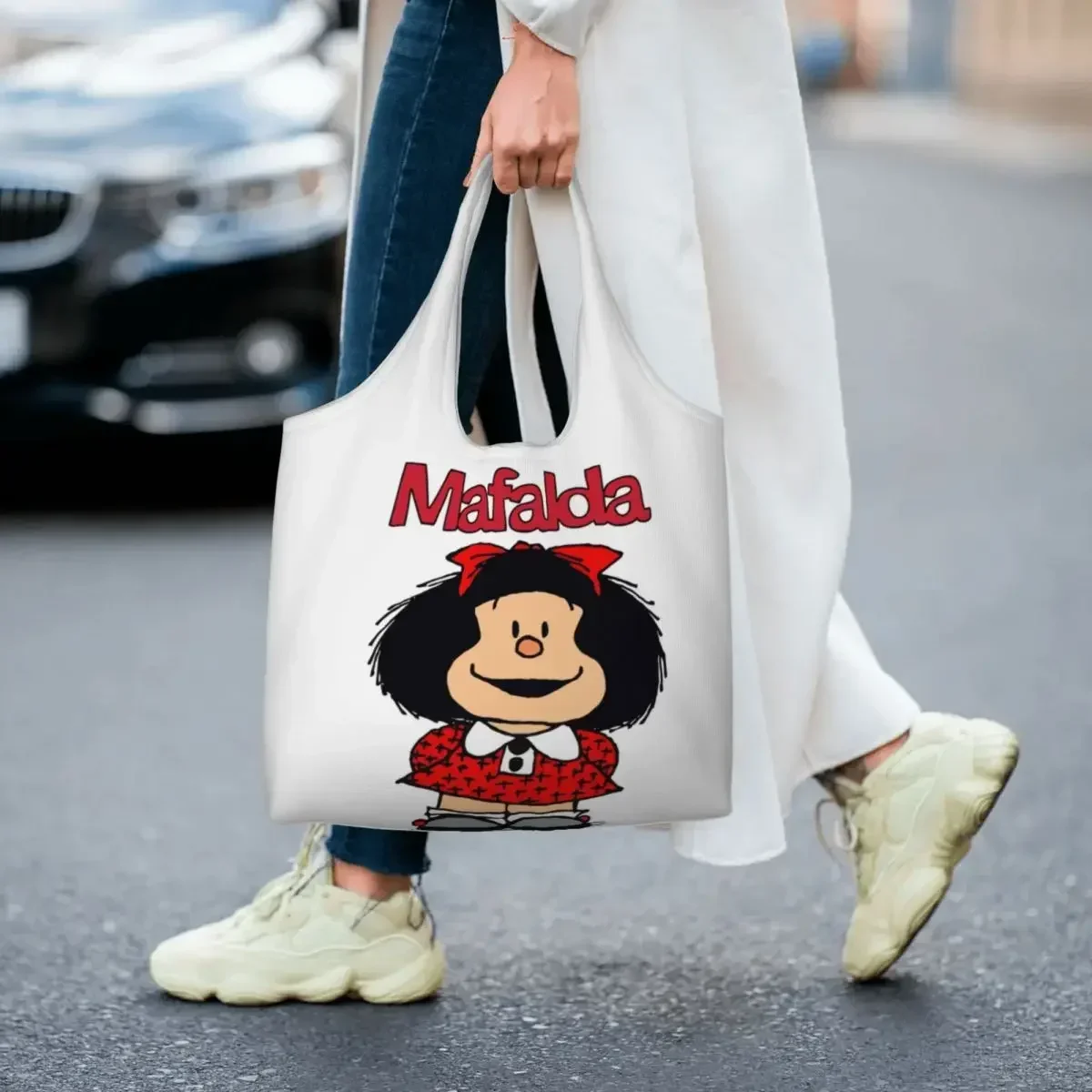 

Custom Cute Mafalda Shopping Tote Bags Reusable Argentine Cartoon Quino Comics Canvas Groceries Shoulder Shopper Bags Handbag