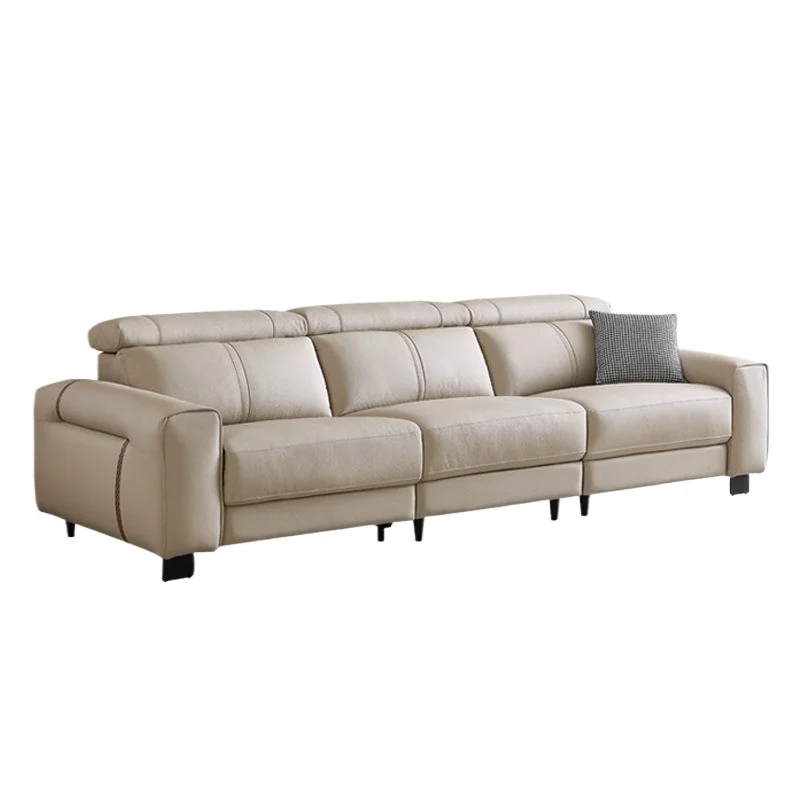 Genuine leather sofa, minimalist straight row leather electric functional living room sofa