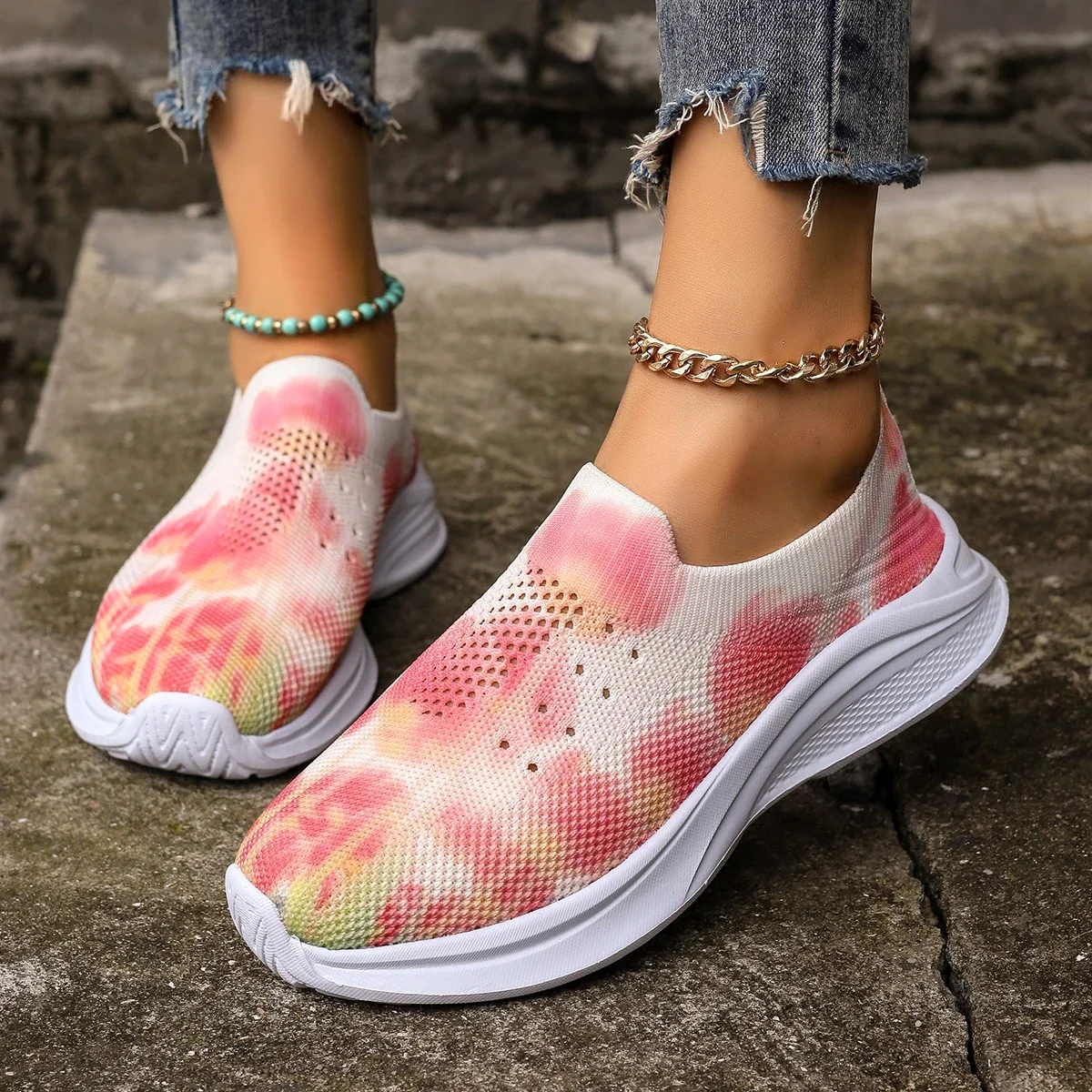 Women Casual Sports Shoes Autumn New Breathable Mesh Knitted Sneakers Women Non Slip Running Shoes Plus Size 43 Lazy Casual Shoe
