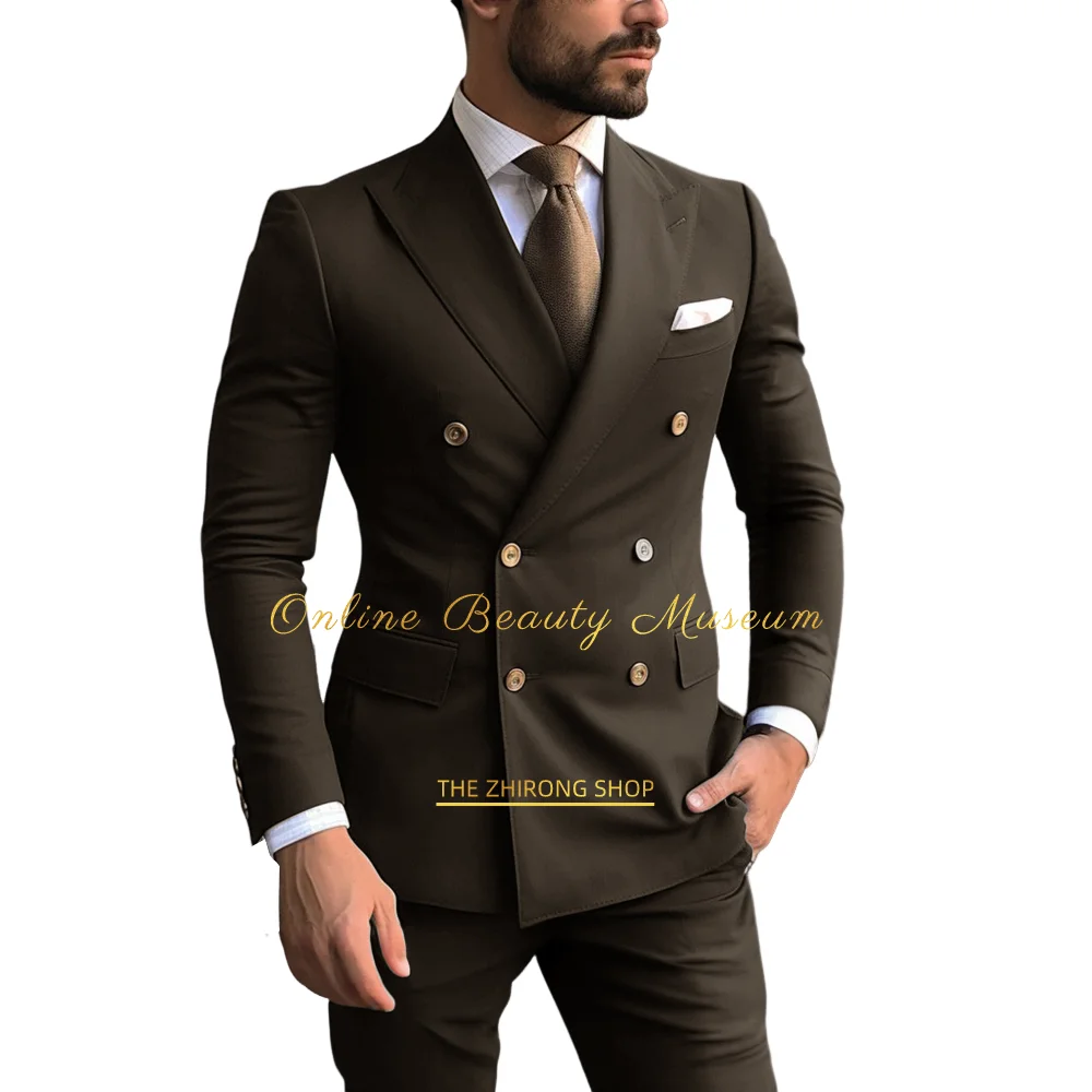 Men\'s Peak Lapel Navy Blue 2-piece Suit (jacket + trousers), Elegant Groom Wear Suit,Premium Wedding or Party Suit,Tailored Fit
