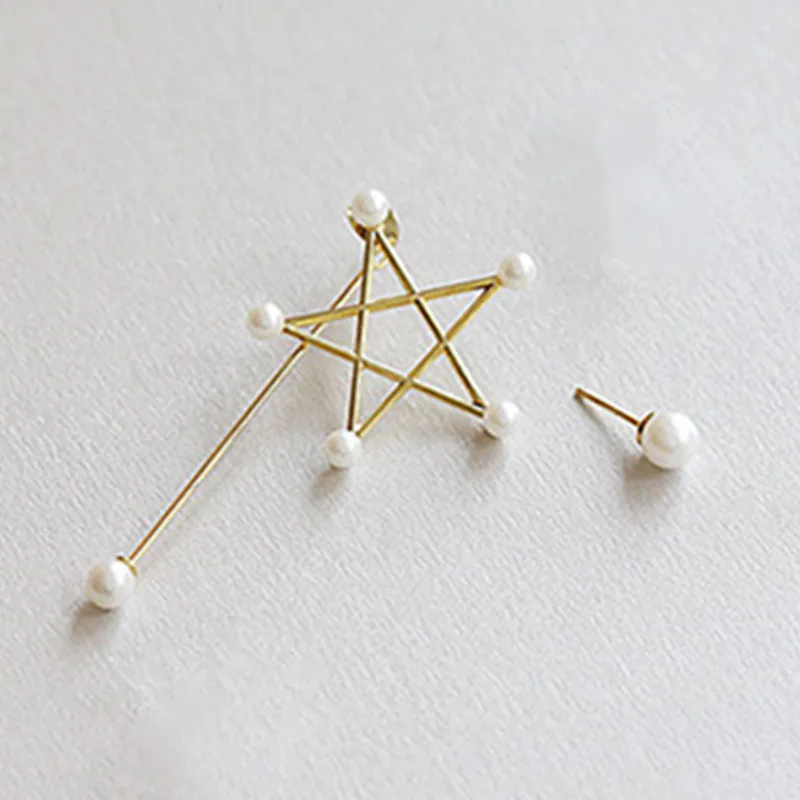 New Style Exquisite Asymmetry Imitation Pearl Earrings Long Removable  Five-pointed Star Earrings Jewelry For Girls Gift