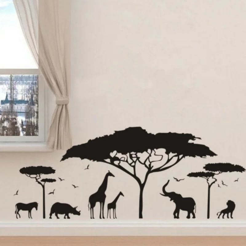 African Wildlife Park Animal Wall Stickers Are Suitable For Living Rooms And Bedrooms, Easy To Disassemble And Self Stick
