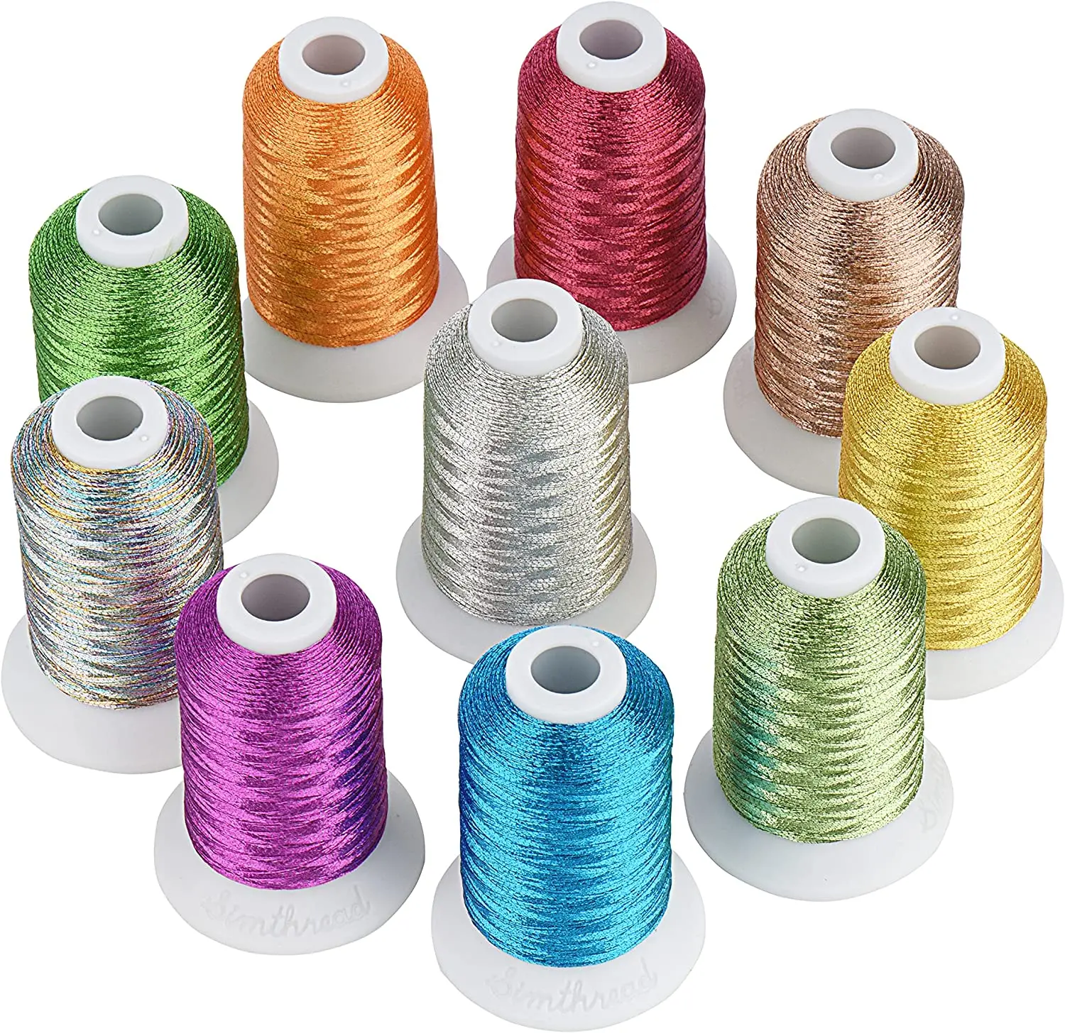 Simthread 10 Essential Colors Metallic Embroidery Machine Thread Kit for Computerized Embroidery and Decorative Sewing 10C02