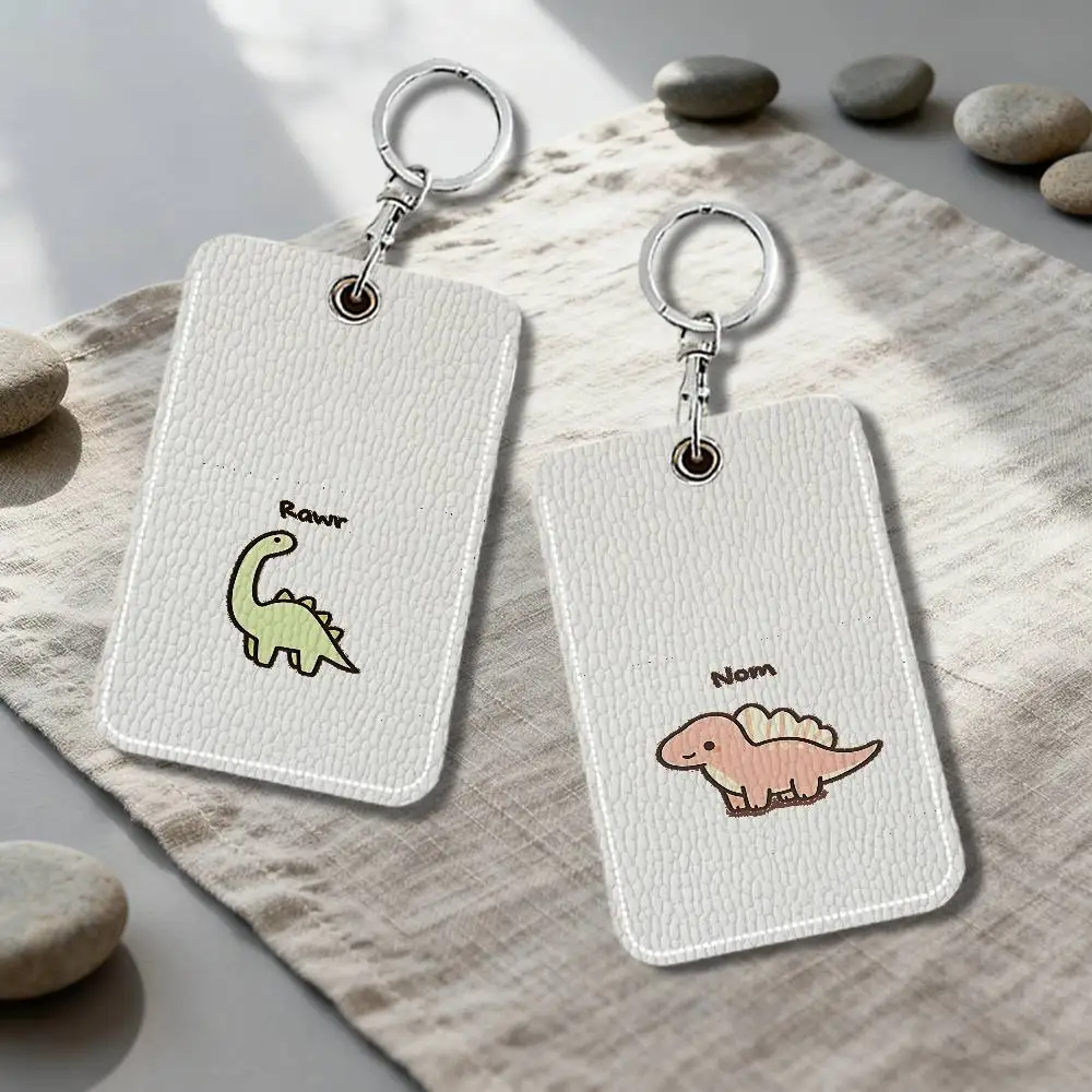 Cute Green Dinosaur Keyring Leather Access Card Holder Keychain Community Proximity Card Protective Case