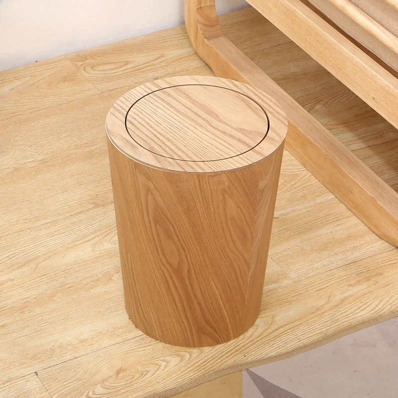 Nordic Simple Wooden Creative Trash Can Household Trash Can with Lid Living Room Bathroom High-end Home Decoration Accessories