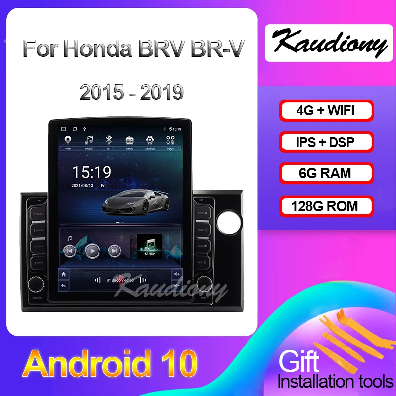 Kaudiony Tesla Style Android 11 For Honda BRV BR-V Auto Radio GPS Navigation Car DVD Multimedia Player Stereo 4G DSP 2015-2019