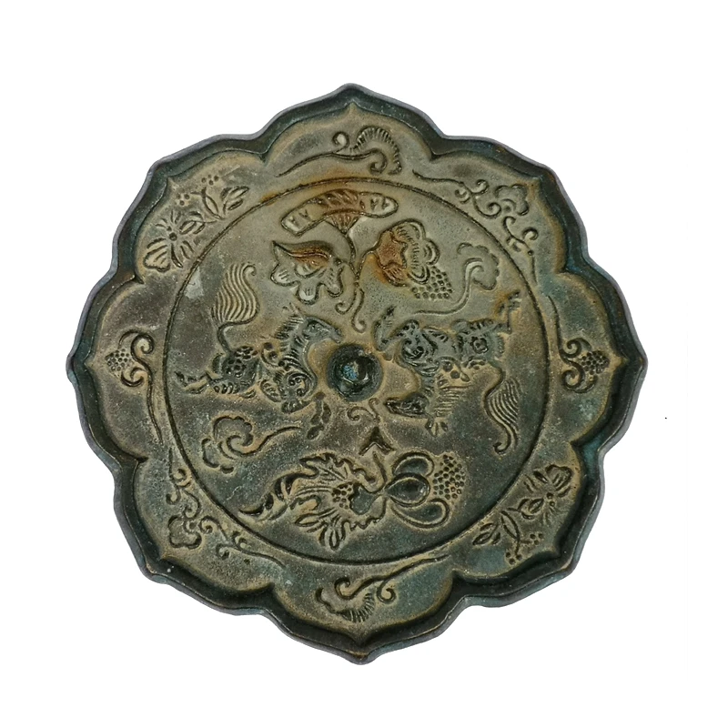 

YIZHU CULTUER ART Size 5.7 Inch Chineese Bronze Carving Dragon Phoenix Ancient People Prink Toilette Mirror Collection