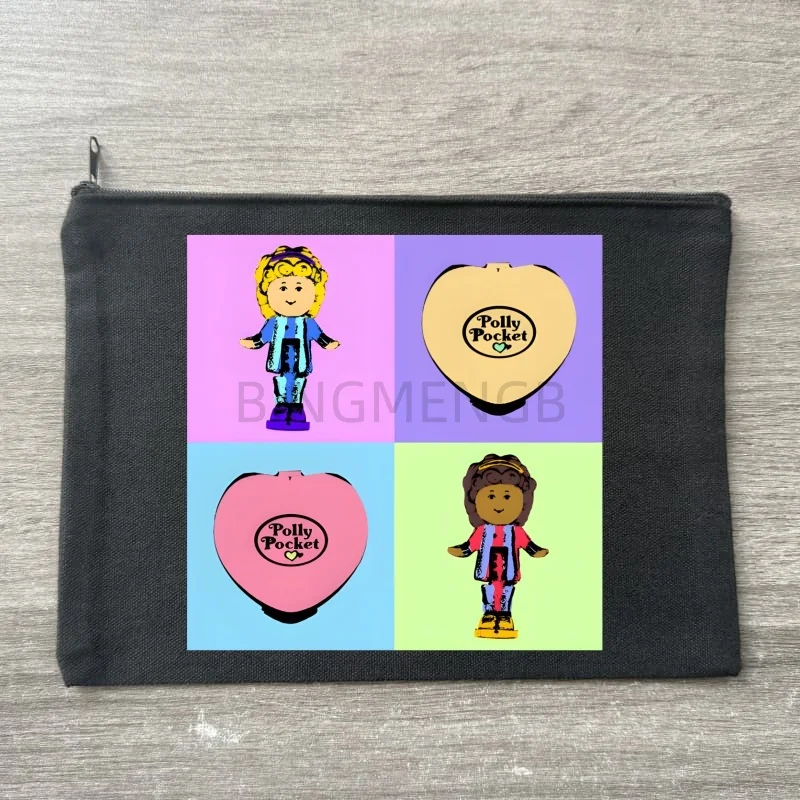 Polly Pocket Sublimation Blank Canvas Makeup Bags Zipper Pouch Pencil Case Blank Craft Bags Cosmetic Pouch