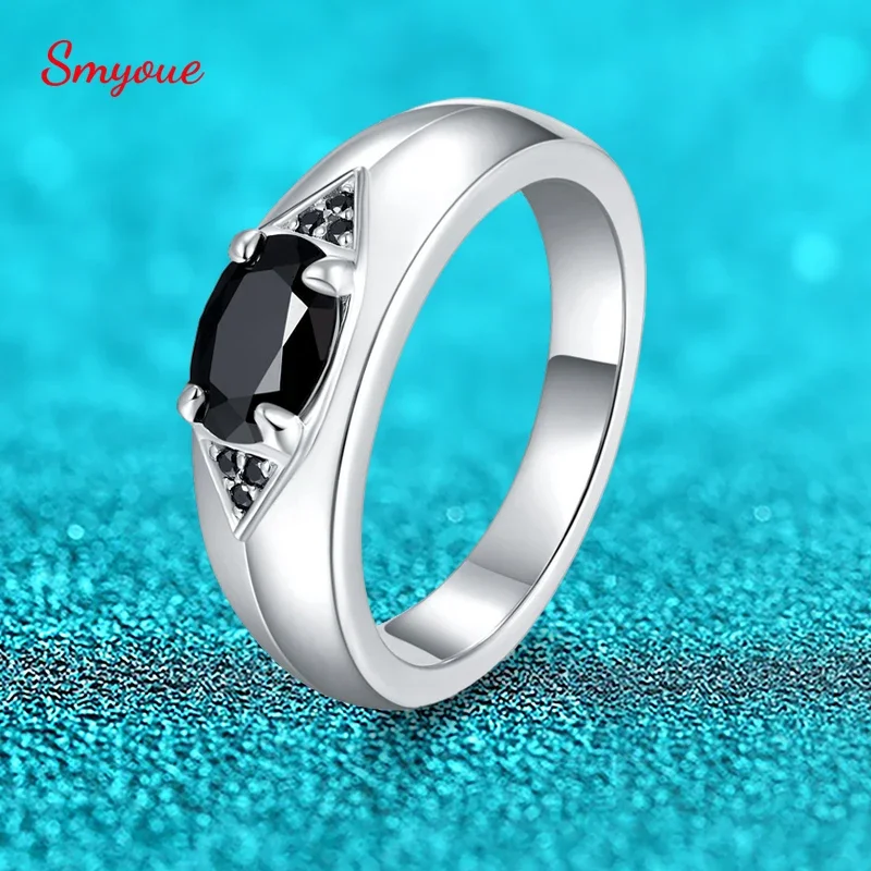 

Smyoue 1ct Oval Cut Black Genuine Moissanite Rings for Men Women 5*7mm Stone Sterling Silver 925 Jewelry with Certificate GRA