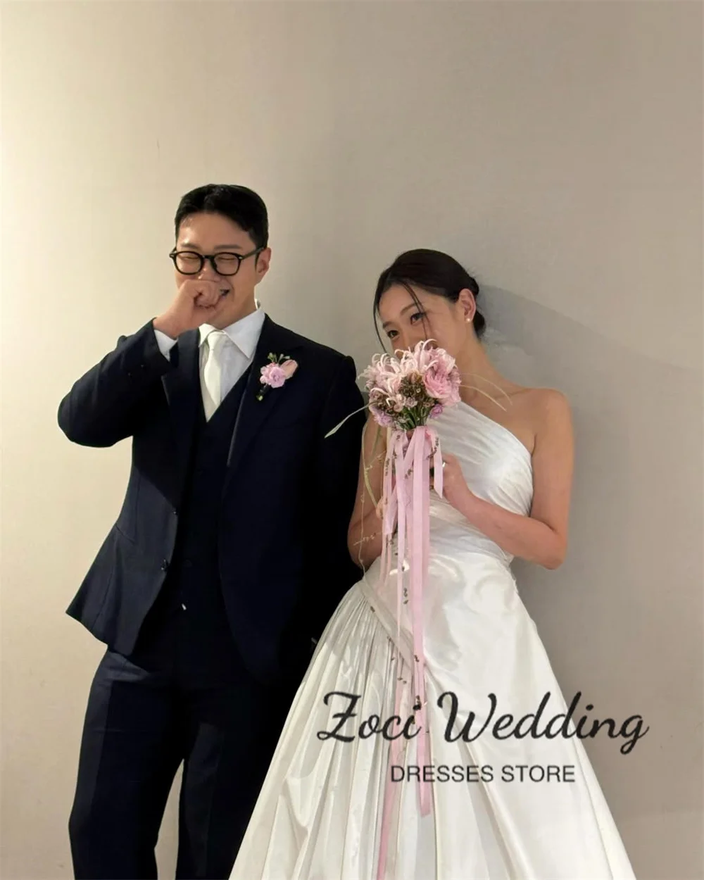 Zoci One Shoulder Korea Wedding Dresses Customized A-line Bridal Gown Korea Photo Shoot Dresses Party Gown