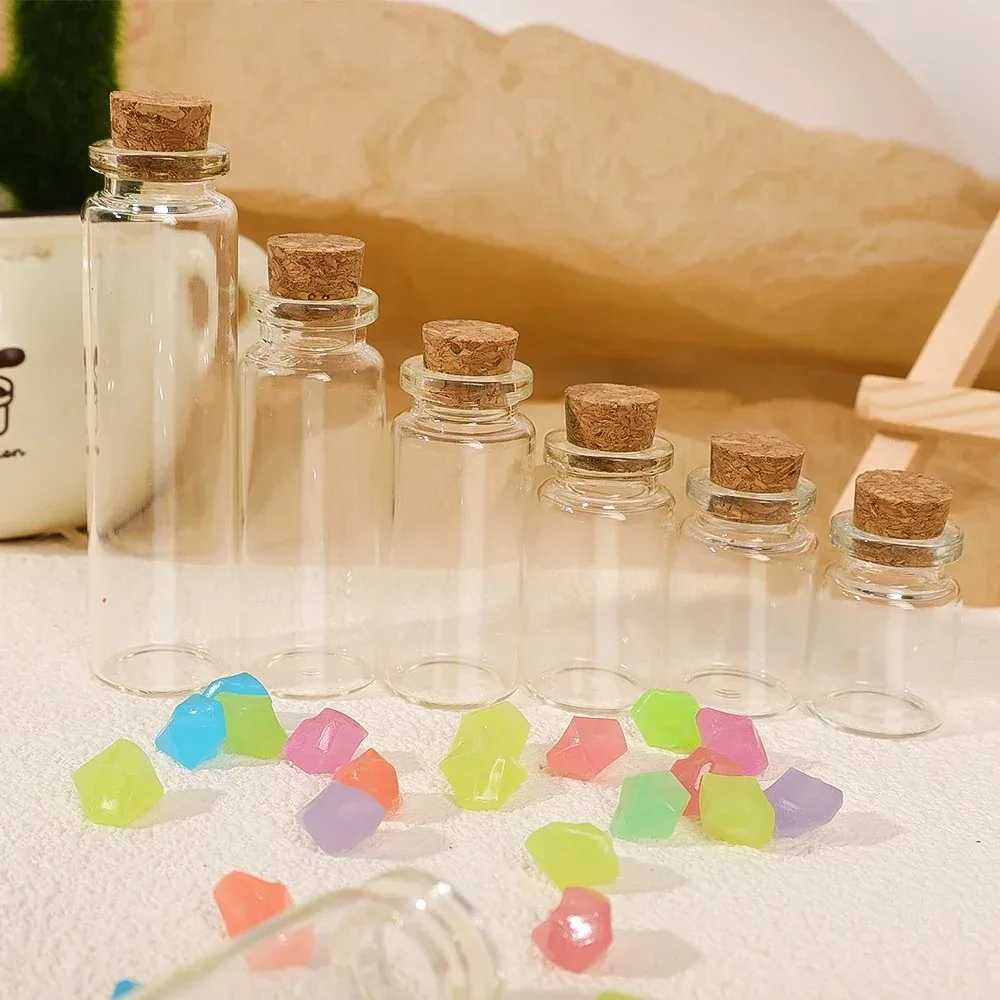 Mini Glass Bottles with Cork Stopper DIY Birthday Gift Transparent Empty Message Wishing Bottle Christmas Wedding Party Decor