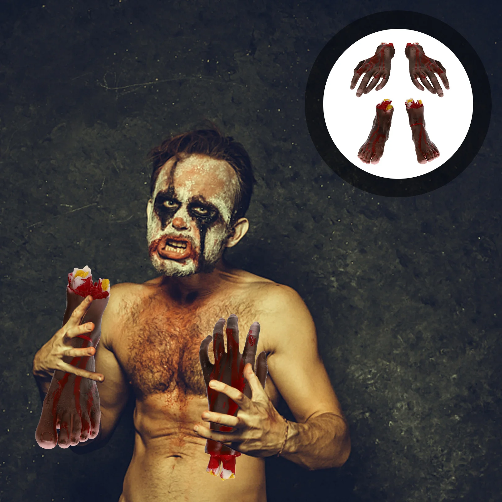 4pcs Fake Limbs Props Realistic Prank Hands Feet For Halloween Haunted House Decor Creepy Body Parts Scary Decoration