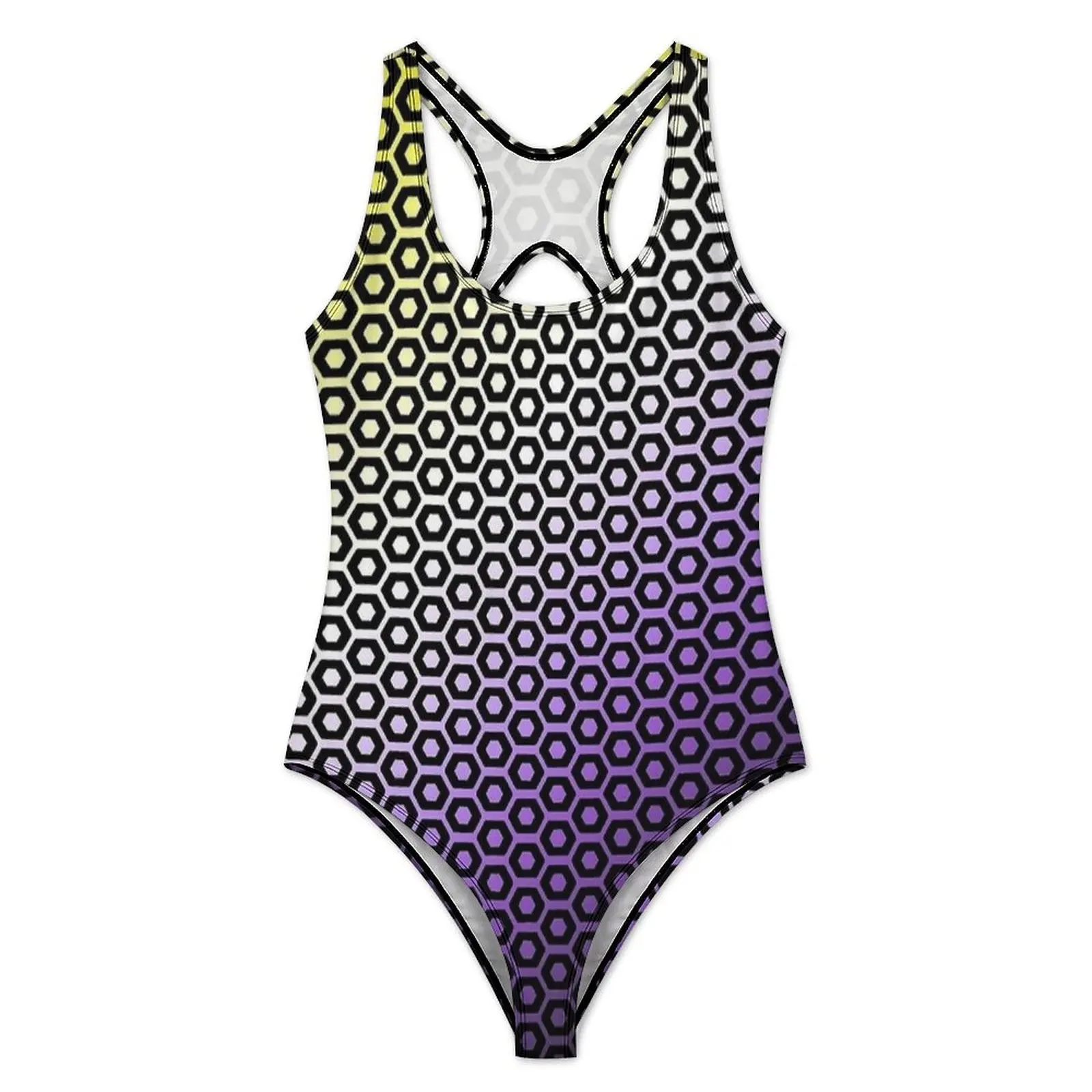 Purple Gradient Hexagon Print Swimsuit Sexy  One Piece Swimwear Push Up Swimsuits Modern Surfing Bathing Suit