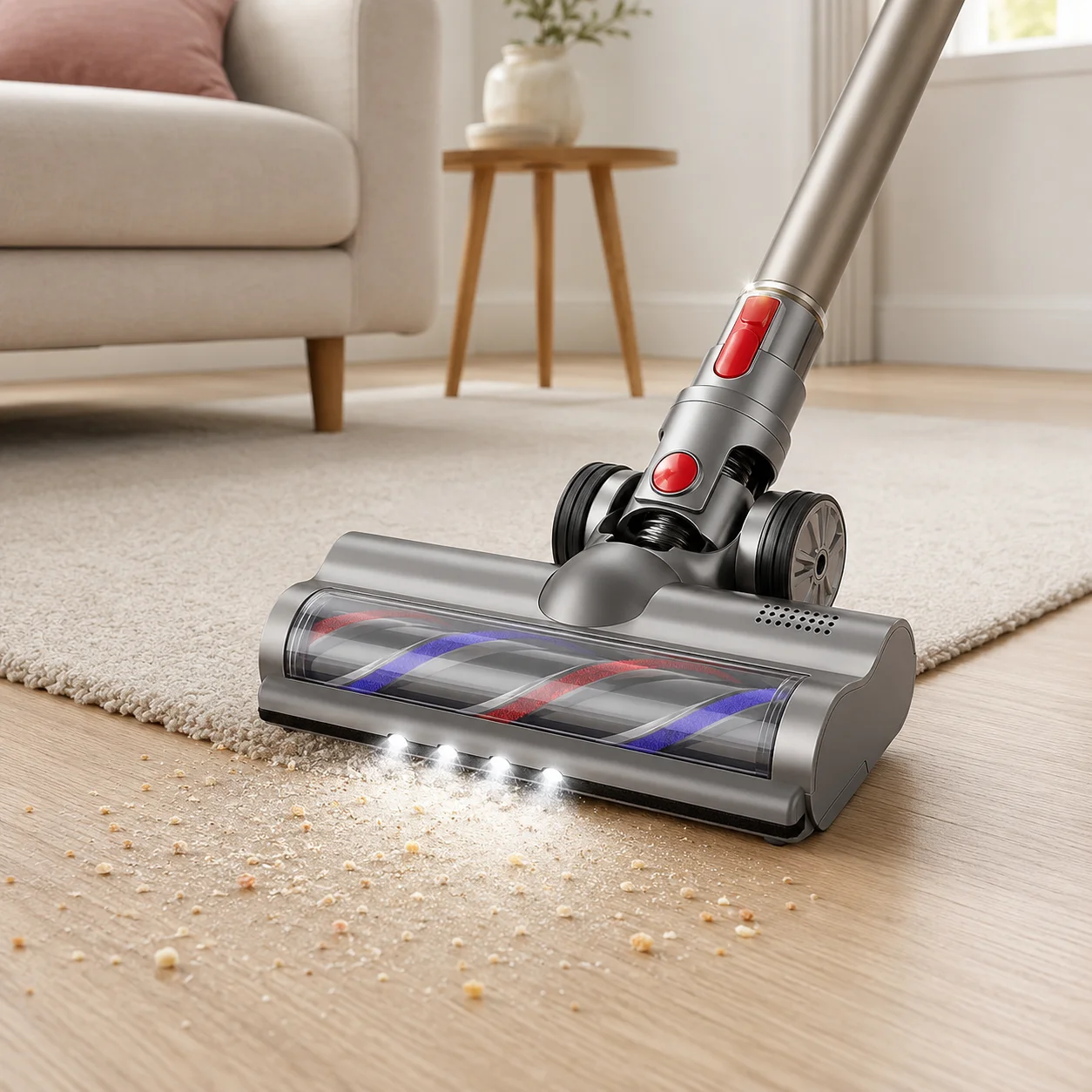 Testina di pulizia a trasmissione diretta, compatibile con gli aspirapolvere Dyson V7, V8, V10, V15 e V11, ideale per tappeti a pelo corto e pavimenti duri.