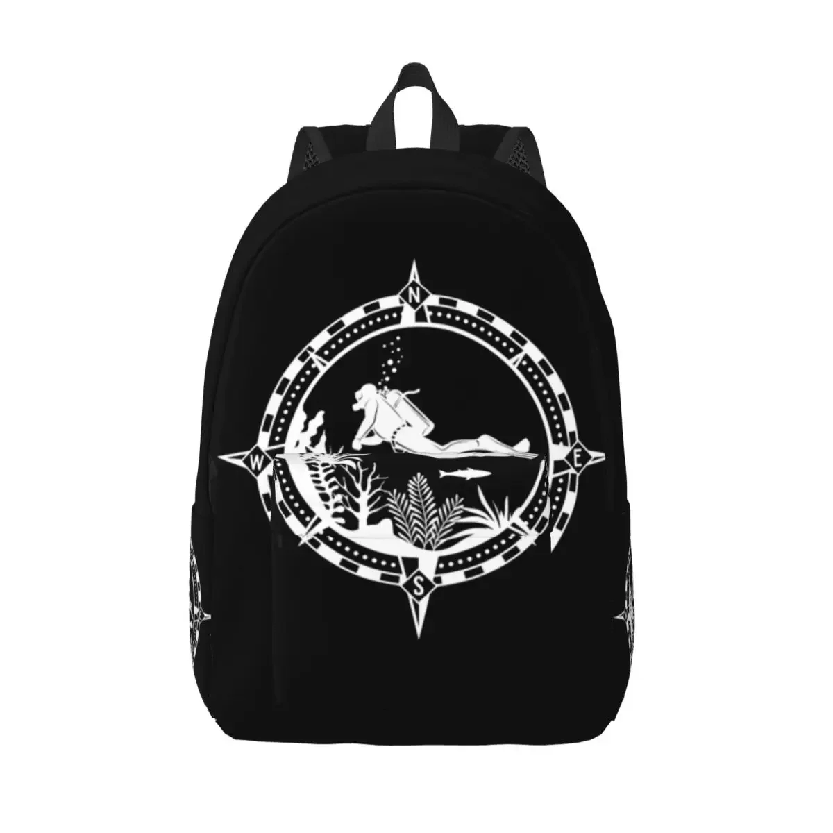 Diver Scuba Diving Compass Dive Canvas Backpack for Men Women College School Student Bookbag Fits 15 Inch Laptop Bags