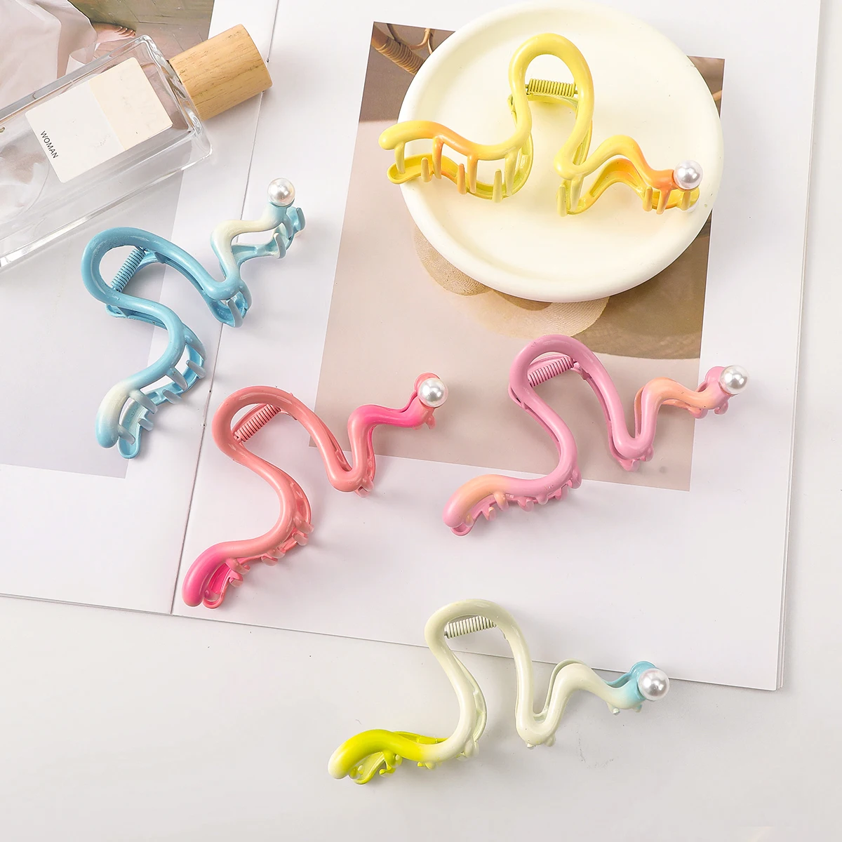 AWAYTR Caterpillar Hair Claws Electroplated Alloy Hair Clips Crab For Women Girl Gift Hair Accessories Valentine Headwear