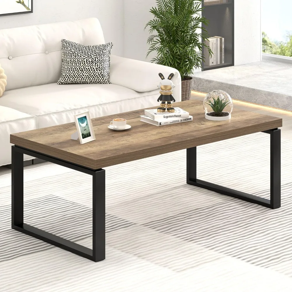 Coffee Table, Modern Wood and Metal Living Room Table, Industrial Rectangle Center Table for Home Office, Rustic Oak, 47 Inch