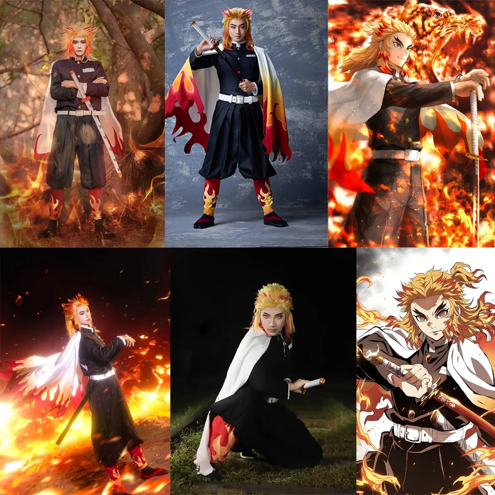 أنيمي رينجوكو كيوجورو شعر مستعار صناعي متدرج باللونين الأصفر والأحمر لكل من الرجال والنساء، شعر مستعار مقاوم للحرارة للحفلات اليومية #6