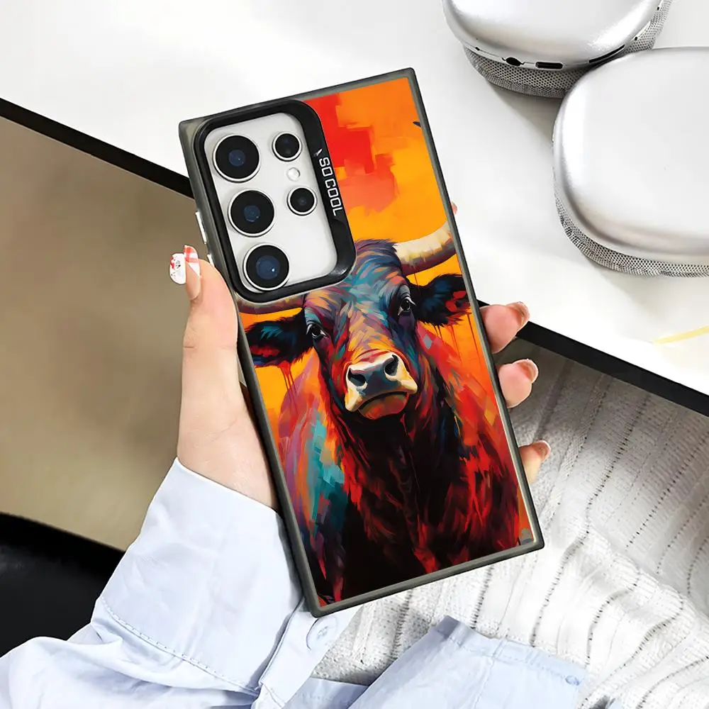 Bull Head Phone Case for Samsung Galaxy A57 56 55 54 52 37 36 35 34 27 26 25 17 16 5G Colorful Silver Cover