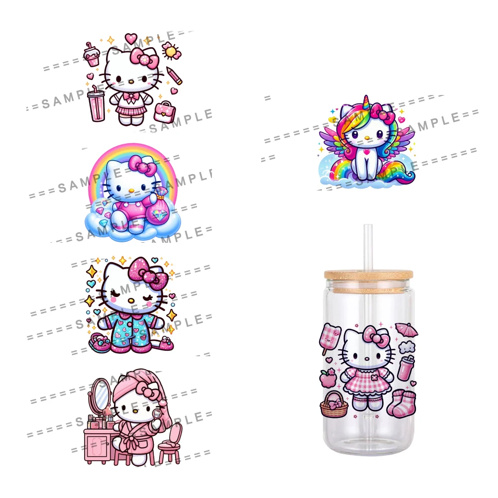 11x12cm MINIS Japan Sanrio Hello kitty UV DTF Transfer Sticker Waterproof Transfers Decals For 16oz Glass Cup Wrap Stickers