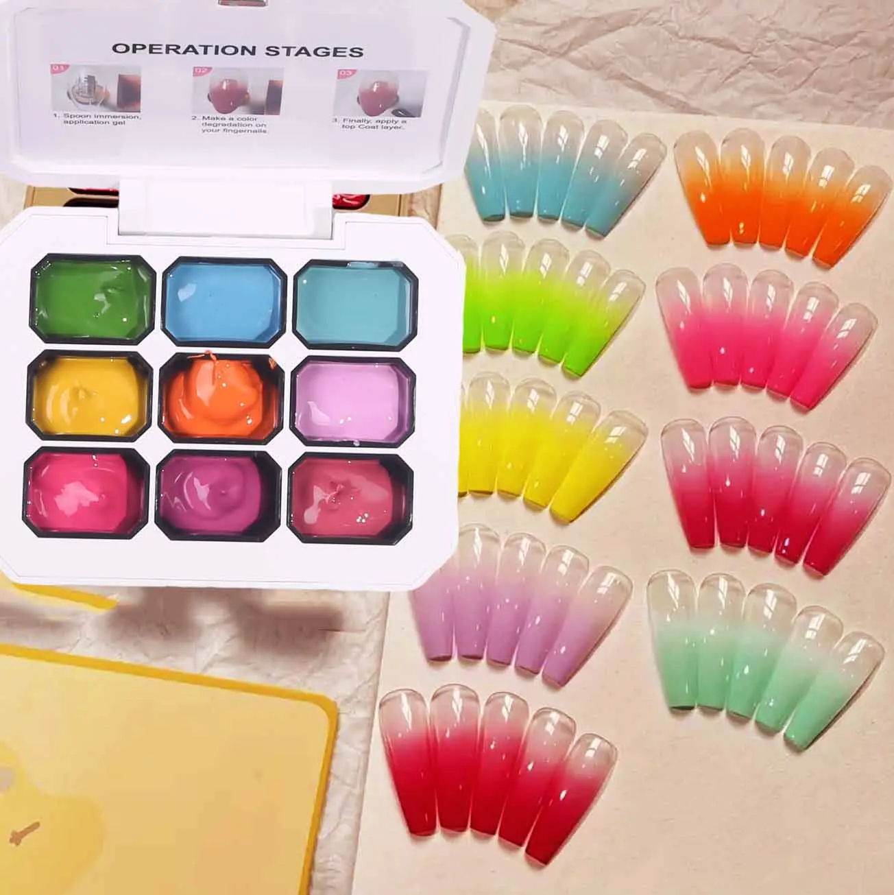 9Grids Semi-Solid Nail Pat Painting Gel Palette Gradient Blush Effect Gel Polish Semi Permanent Soak Off UV Nail Gel Varnish Set - Image 4