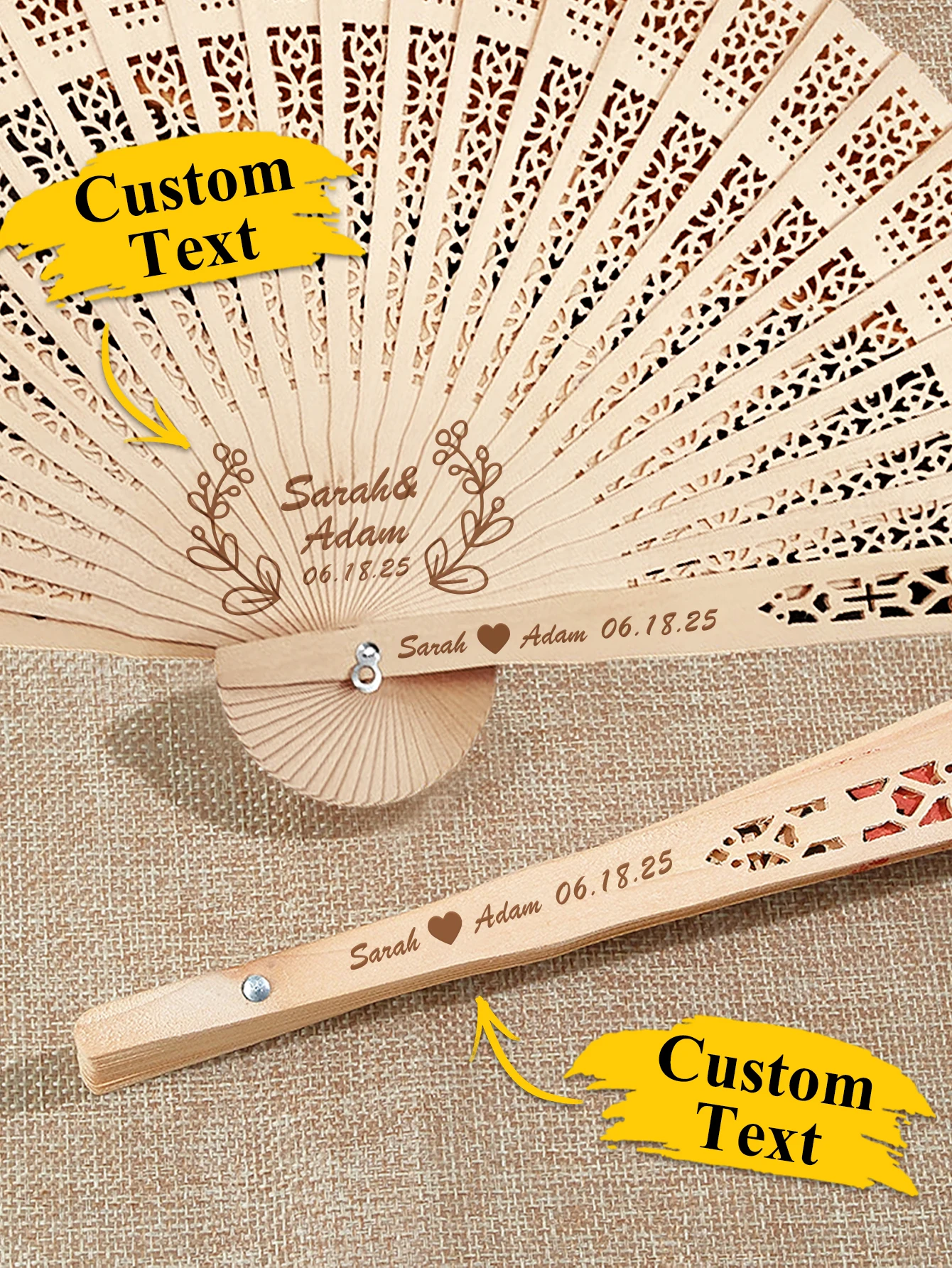 Custom Wooden Folding Fan Personalized Name Date Wedding Bridal Party Favors Anniversary Valentine Birthday Gift for Her