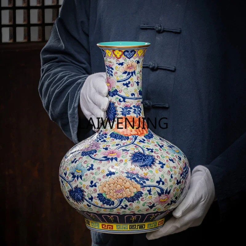 LYN Jingdezhen ceramic vase porcelain ornament antique blue and white porcelain living room flower arrangement